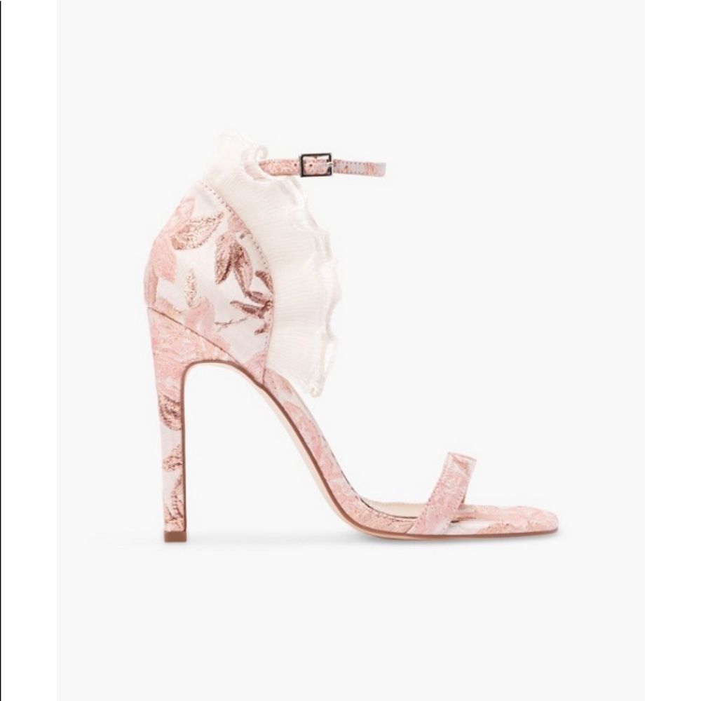Olearia brocade and tulle floral lace high heels